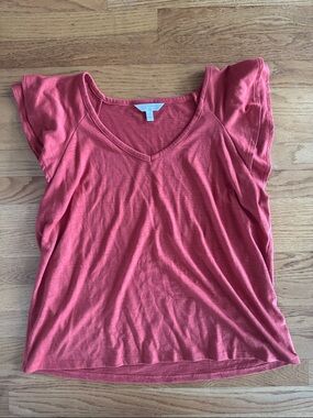 LC Lauren Conrad Burnt Orange V-Neck Flutter Sleeve Tee XXL